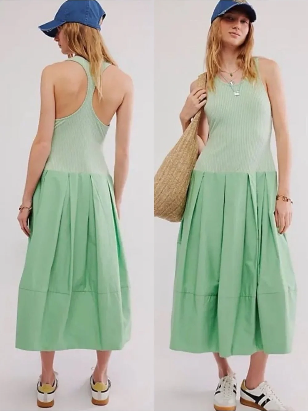 FREE PEOPLE Mint Ribbed Razor Back Pear Shape Sun Dress! 👗